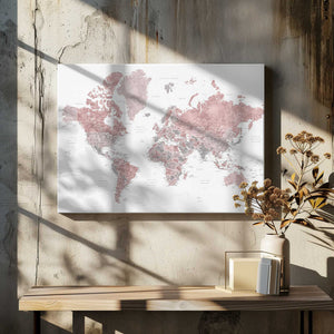 Tablou canvas „Detailed world map with cities, Piper” de Rosana Laiz Blursbyai