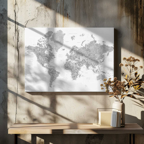 Tablou canvas „Detailed world map with cities, Jimmy” de Rosana Laiz Blursbyai