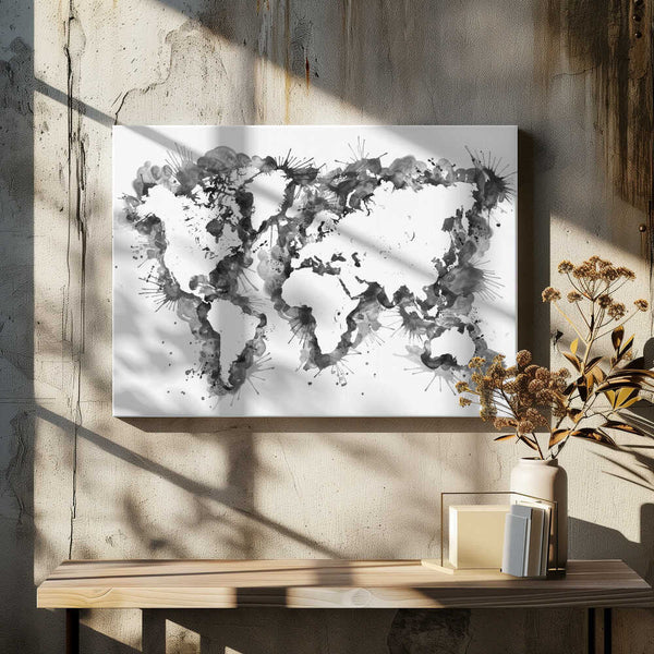 Tablou canvas „Gray strokes world map” de Rosana Laiz Blursbyai