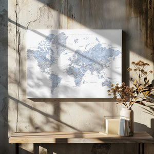 Tablou canvas „Blue world map in Spanish” de Rosana Laiz Blursbyai