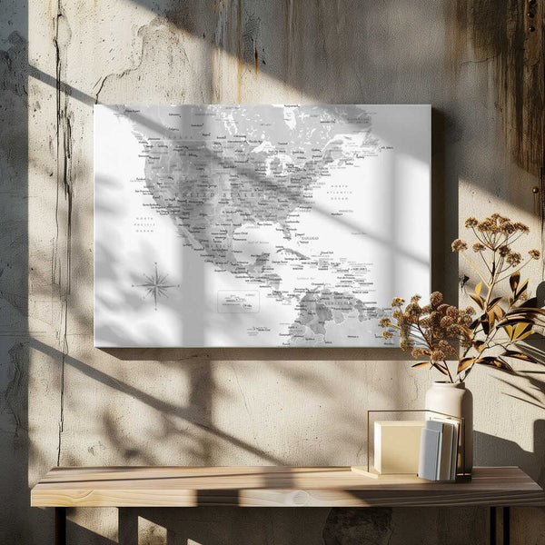Tablou canvas „Gray map of USA and the Caribbean sea” de Rosana Laiz Blursbyai