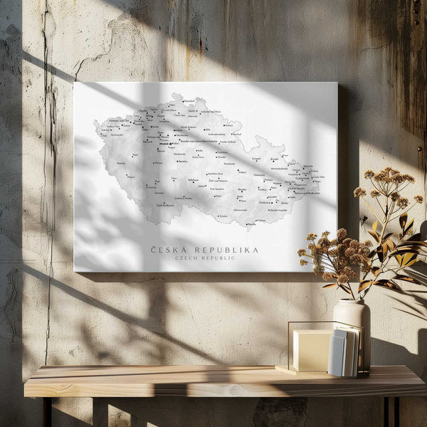 Tablou canvas „Gray watercolor map of the Czech Republic” de Rosana Laiz Blursbyai
