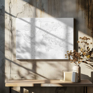 Tablou canvas „Detailed world map with cities, Maeli white” de Rosana Laiz Blursbyai