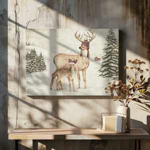 Tablou canvas „Deer Wearing Cozy Hats” de Mike Koubou