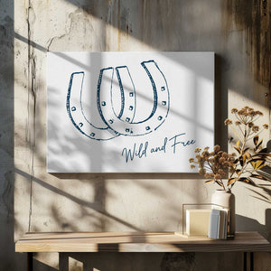 Tablou canvas „Horseshoe Wild and Free Navy Blue” de Jolly and Dash