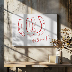 Tablou canvas „Horseshoe Wild and Free Red” de Jolly and Dash