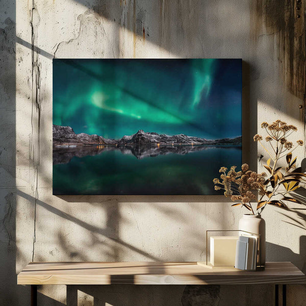 Tablou canvas „Lofoten Aurora Reflection” de Javier de la Torre