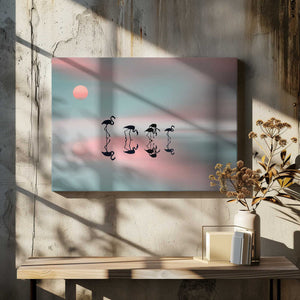 Tablou canvas „Family flamingos.” de Natalia