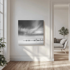 Tablou canvas „Four Benches and three umbrellas” de George Digalakis