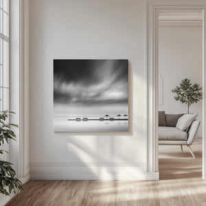Tablou canvas „Four Benches and three umbrellas” de George Digalakis