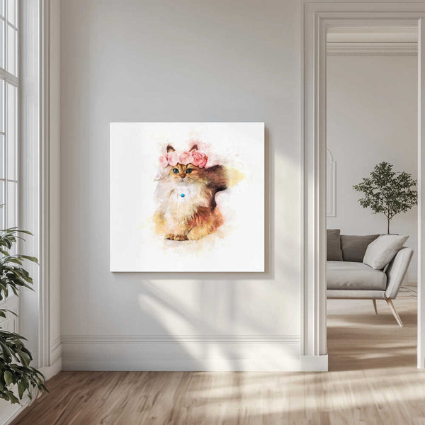 Tablou canvas „Floral Feline Majesty” de Emel Tunaboylu