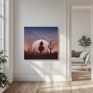 Tablou canvas „Desert Cowboy Sunset” de Emel Tunaboylu