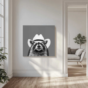 Tablou canvas „Wyatt The Cowboy Raccoon” de Anyone Can Yeehaw