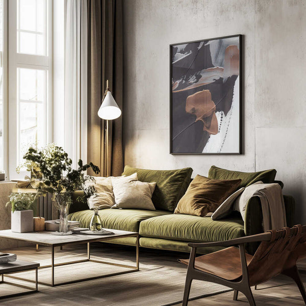 Tablou înramat „Dynamic Brushstrokes in Brown and Copper” de uplusmestudio