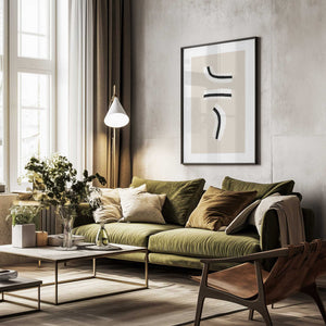 Tablou înramat „Minimalist Black and White Curved Lines” de uplusmestudio