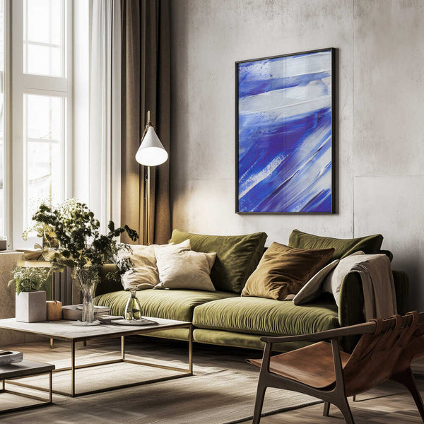 Tablou înramat „White and Blue Brushstrokes” de uplusmestudio