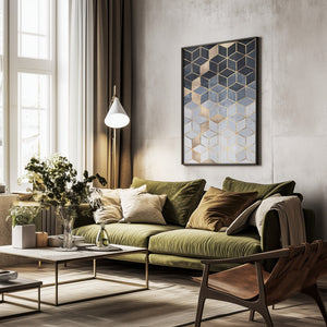 Tablou înramat „Soft Blue Gradient Cubes” de Elisabeth Fredriksson