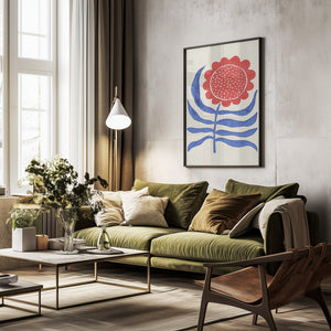 Tablou înramat „Red Flower / Lino Print” de Alisa Galitsyna