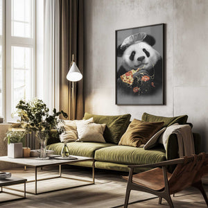 Tablou înramat „panda loves pizza” de Adam Lawless