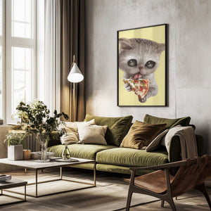 Tablou înramat „cat loves pizza” de Adam Lawless