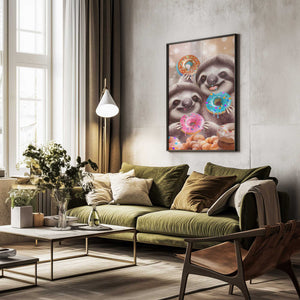 Tablou înramat „SLOTHS EATING DONUTS” de Adam Lawless