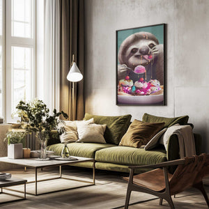 Tablou înramat „SLOTH ENJOYING ICE CREAM” de Adam Lawless