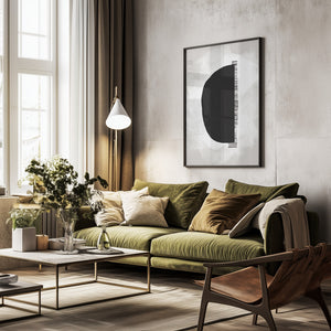 Tablou înramat „Black Shape Against A Textured White Background” de uplusmestudio