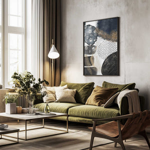 Tablou înramat „Abstract Black and Gold-2” de Sally Ann Moss