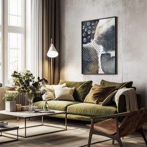Tablou înramat „Abstract Black and Gold-1” de Sally Ann Moss