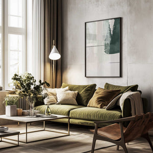 Tablou înramat „Abstract Shapes in Green-2” de Sally Ann Moss