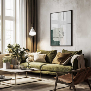 Tablou înramat „Abstract Shapes in Green-1” de Sally Ann Moss