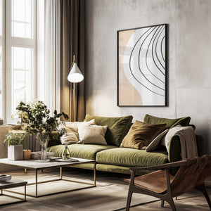 Tablou înramat „Beige Black Line Art” de Melloi Art Prints