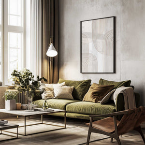 Tablou înramat „Abstract Beige Line Art” de Melloi Art Prints