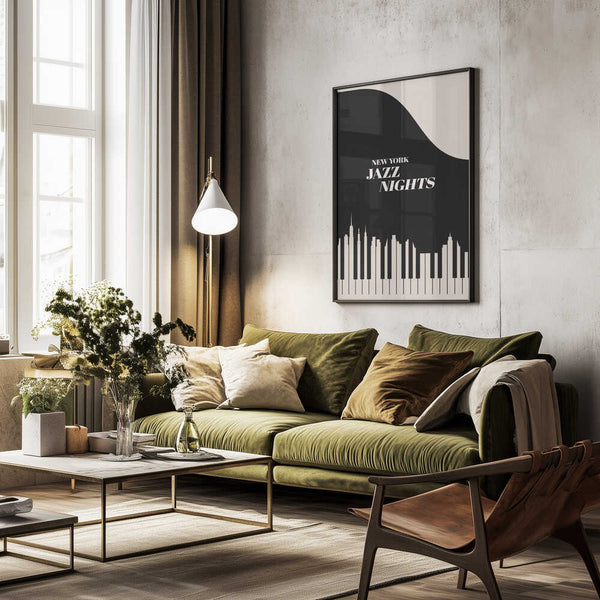 Tablou înramat „Jazz Nights Nyc   Black” de Kubistika