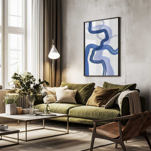 Tablou înramat „Fluid Blue Brushstrokes” de Elena Ristova
