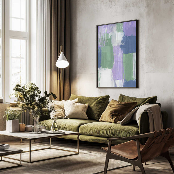 Tablou înramat „Bold Brushstrokes in Lavender Green and Blue Hues” de uplusmestudio