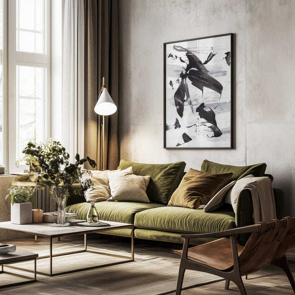 Tablou înramat „Monochrome Dynamic Brushstrokes” de uplusmestudio