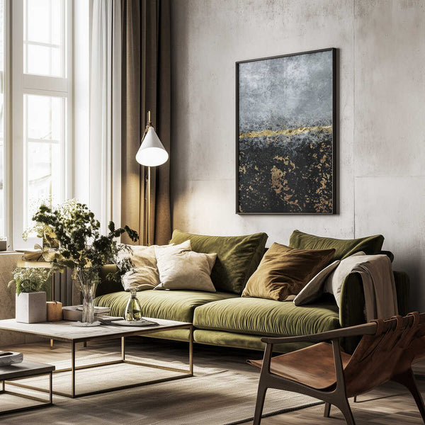 Tablou înramat „Gold Black Abstract” de Bilge Paksoylu