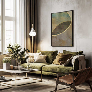 Tablou înramat „Abstract Circles With Gold 2” de Bilge Paksoylu