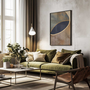 Tablou înramat „Abstract Circles With Gold 1” de Bilge Paksoylu