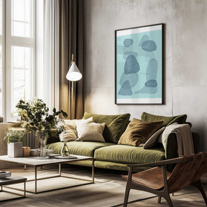 Tablou înramat „watercolour spots blue abstract minimal modern art” de Sharyn Bursic