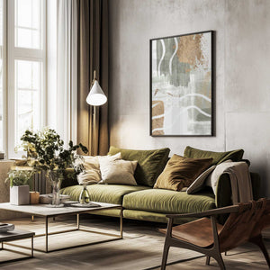 Tablou înramat „White Lines On Green 3” de Sally Ann Moss