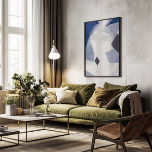 Tablou înramat „Blue Black and White Abstract” de Little Dean