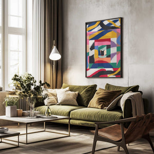 Tablou înramat „Geometric Shapes and Bold Brushstrokes” de Little Dean