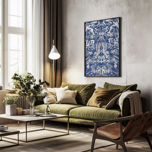 Tablou înramat „Symmetrical Blue and White Pattern” de Little Dean