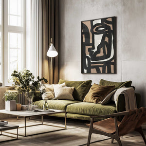 Tablou înramat „Geometric Shapes Against A Tan And White Background” de Little Dean