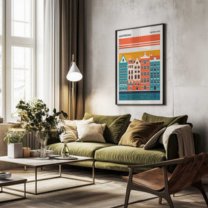 Tablou înramat „Amsterdam Travel Poster” de Retrodrome