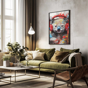 Tablou înramat „Koala With Headphones animal” de Justyna Jaszke