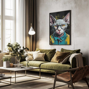 Tablou înramat „Hipster cat animal art” de Justyna Jaszke