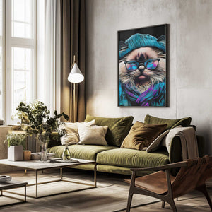 Tablou înramat „Hipster cat animal art” de Justyna Jaszke